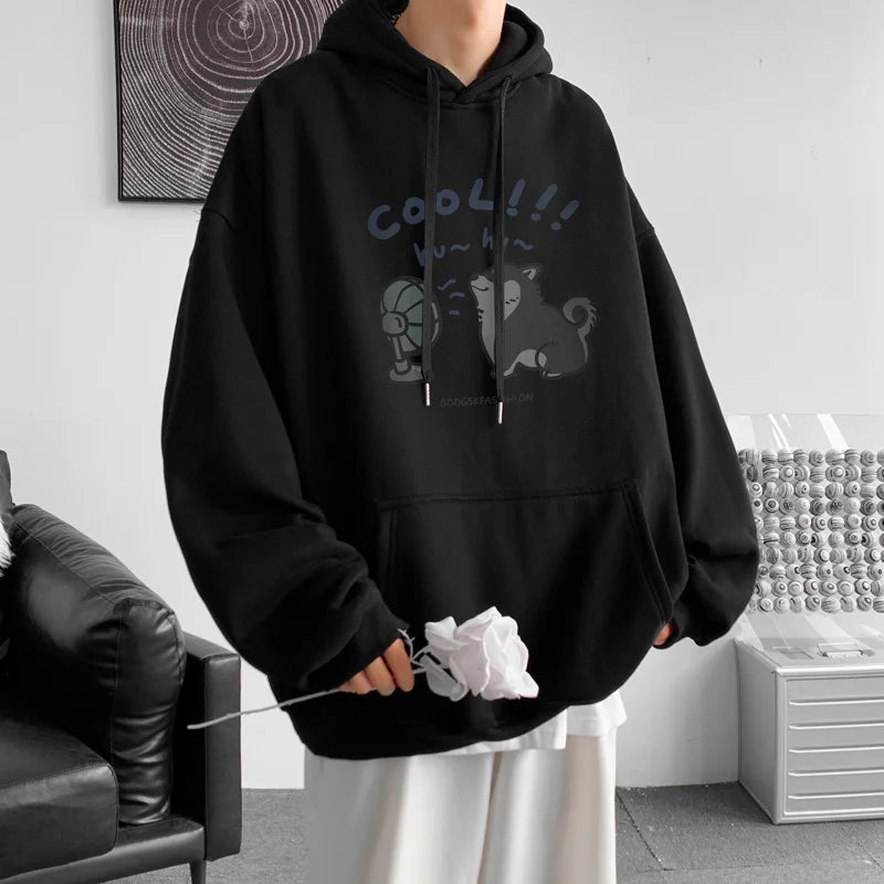 Cool Cartoon Cat Graphic Print Hoodies For Men Y2K Streetwear Clothes