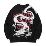 hip hop harajuku dragon pattern knitted sweater unisex pullover streetwear new year casual loose sweater warm jumper knitwear high quality cotton pullover, urban wear with bold artwork, unique limited edition hoodie