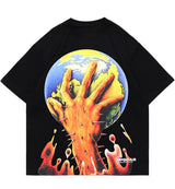 Harajuku Oversized Shirt – Aolamegs Men Horror Hand Earth Printed T Shirt Summer Gothic – Modern Streetwear for Everyone