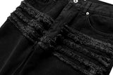y2k streetwear trendy oversized micro flare jeans black ro hip hop washed tassel distressed denim jean raw edge mens wide pants unique jeans style 754
