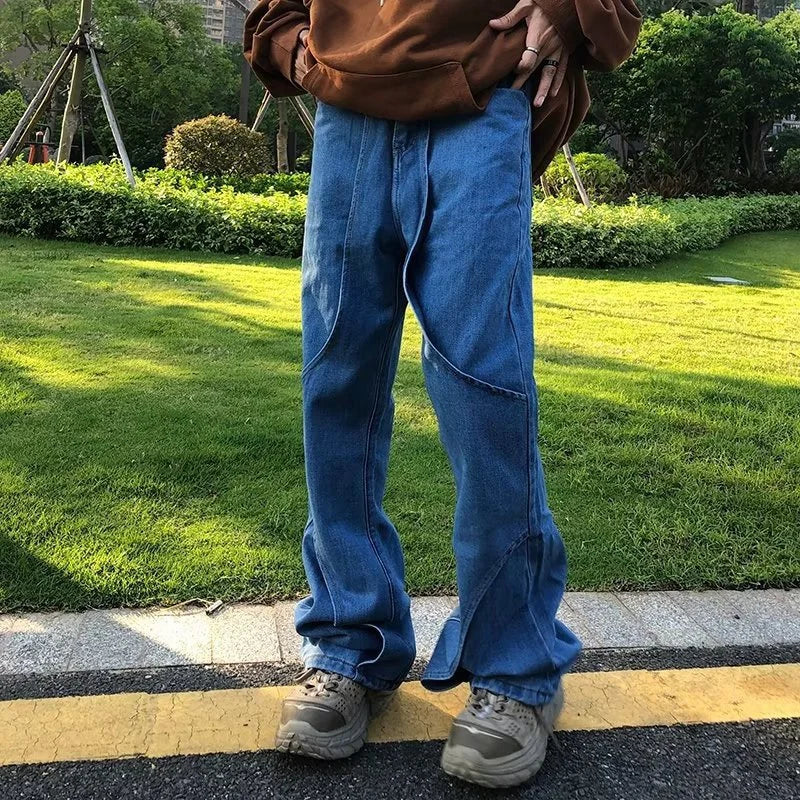 2023 cool design blue gothic baggy men jeans pants y2k clothes korean fashion women straight solid denim trousers pantalon homme unique jeans style 1177