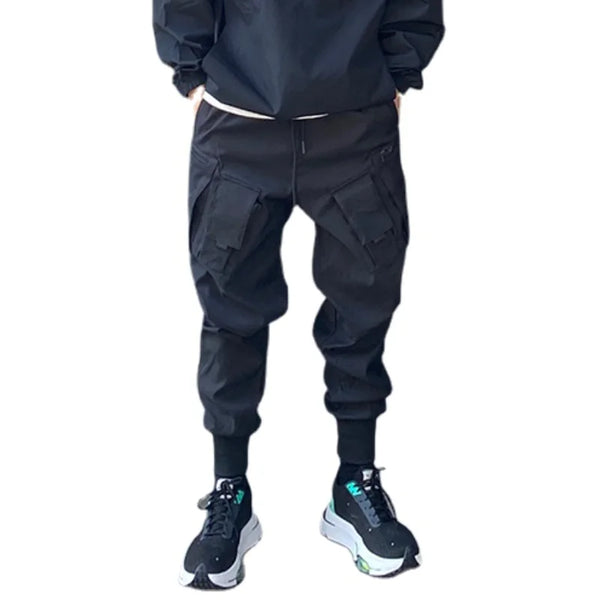 men cargo harem pants casual elastic waist trousers with pockets streetwear hip hop loose fit ankle drawstring sweatpant jogger sporty tapered joggers