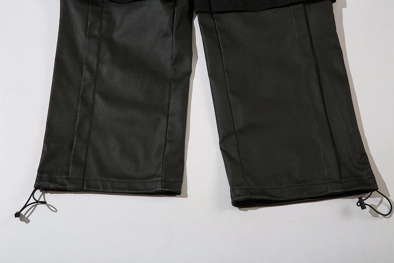 high street striped pu leather cargo pants mens harajuku straight ropa hombre loose overalls oversized casual trousers unique cargo style 5776