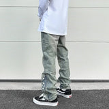 y2k streetwear side zipper buckle baggy pencil jeansfor menwshed hole ripped distressed pantalones hombre loose denim trousers unique jeans style 540