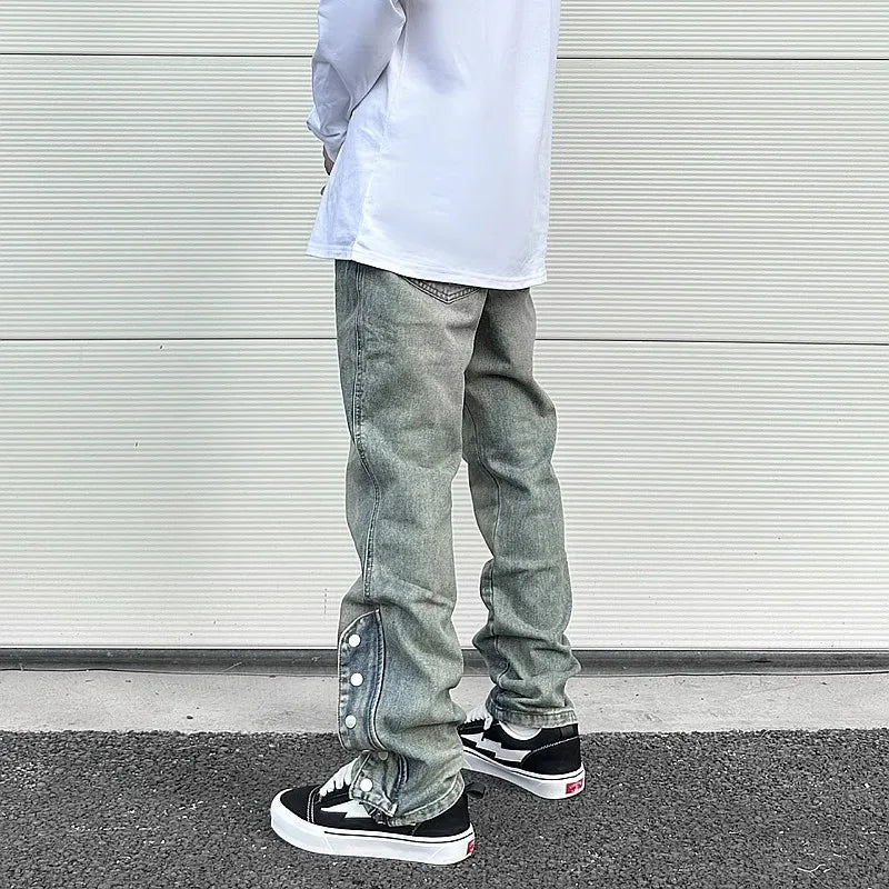 y2k streetwear side zipper buckle baggy pencil jeansfor menwshed hole ripped distressed pantalones hombre loose denim trousers unique jeans style 540