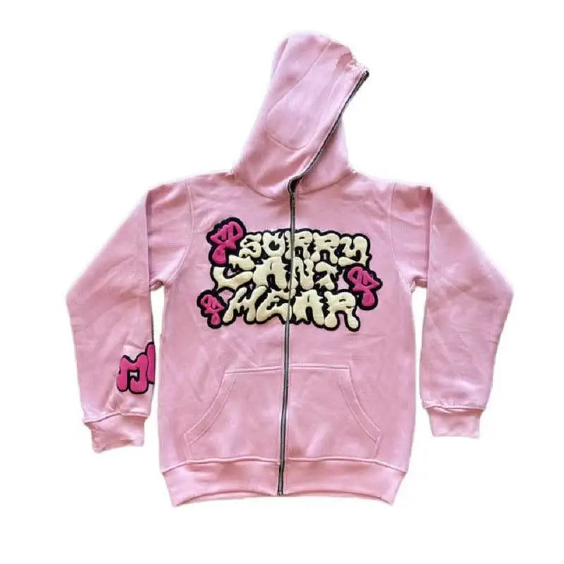 Letter Print Sweatshirt Fashion Men Women Winter Y2K Street Personality Zipper Hoodie Sweatshirt
