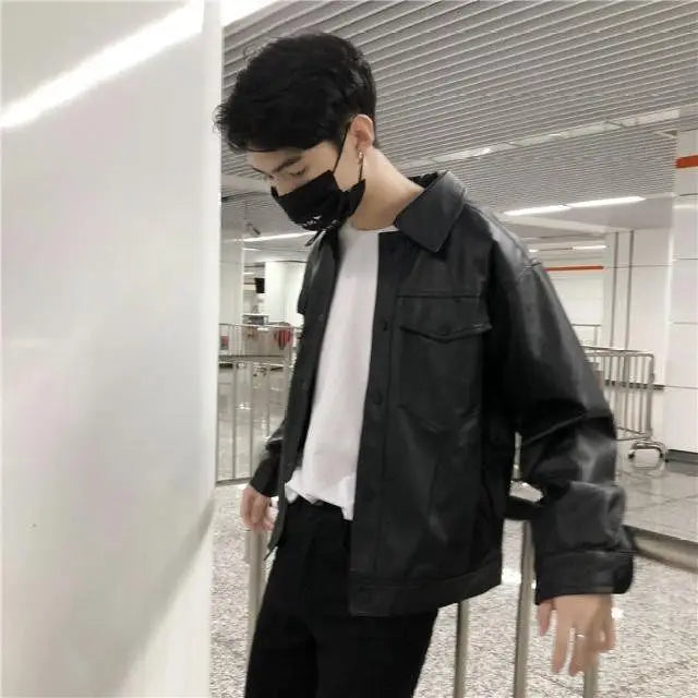 2022 Autumn New Light Luxury Fashion Motorcycle Leather Jacket Men Loose Korean Version PU Leather Jacket Jacket All-match