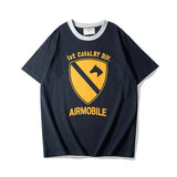 Summer Short Sleeved Men'S Military Retro Cavalry Division Letter Printing Casual Cotton Breathable Color Matching Round Neck