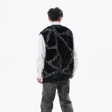 high street harajuku imitation mink hair knitted vest chain color block v neck pullover sweater vest oversized knitwear trendy Y2K vintage urban hoodie, unique limited edition hoodie, aesthetic street look hoodie