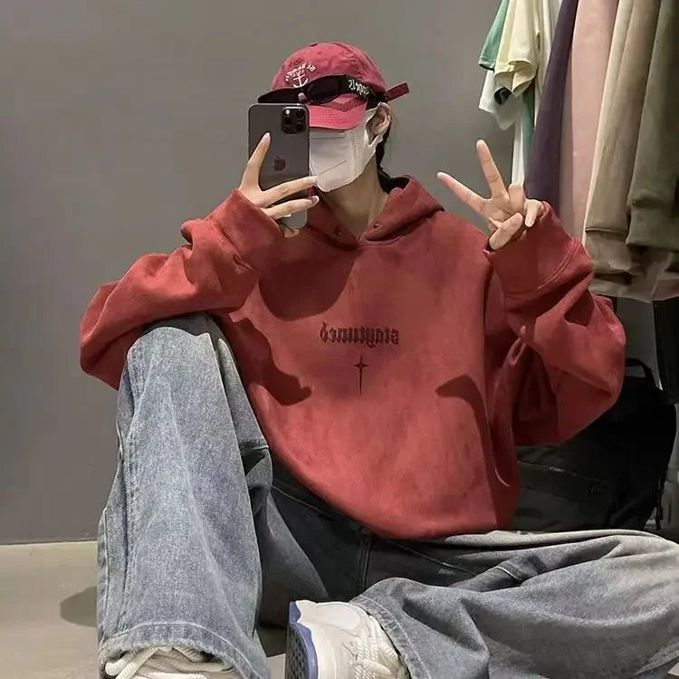 Autumn And Winter New Heavyweight Loose And Thick Hooded Suede Pullove