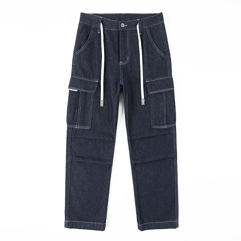 men autumn summer streetwear fashion plus size loose casual straight cargo jeans pant campus boy jeans trousers unique cargo style 2401