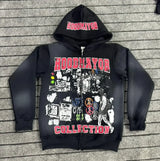 American Gothic Fashion Letter Pattern Print Oversized Hoodie Mens Y2K
