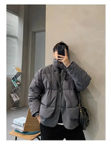 Korean street trend men and women retro personality fake two piece design couple winter loose thick casual jacket top harajuku