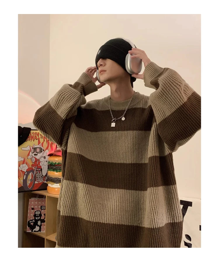 leather varsity streetwear knit with bold stitching, fall/winter pullover for urban outfits, men’s streetwear clothing piece 
