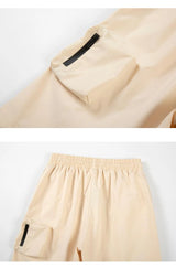 Retro Fashion Vibe Summer Cargo Shorts Functional Pockets Press Glue Zipper Straight Shorts Baggy Casual Split Knee-length
