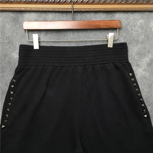 New Novelty high quality Men Luxury Side Metal Rivets Comfortable Classic Striped Skateboard Street Cotton Casual Shorts #D51