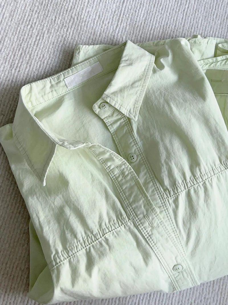 Pure Cotton Blue Long Sleeved Shirt Jacket For Women Spring Autumn Sum