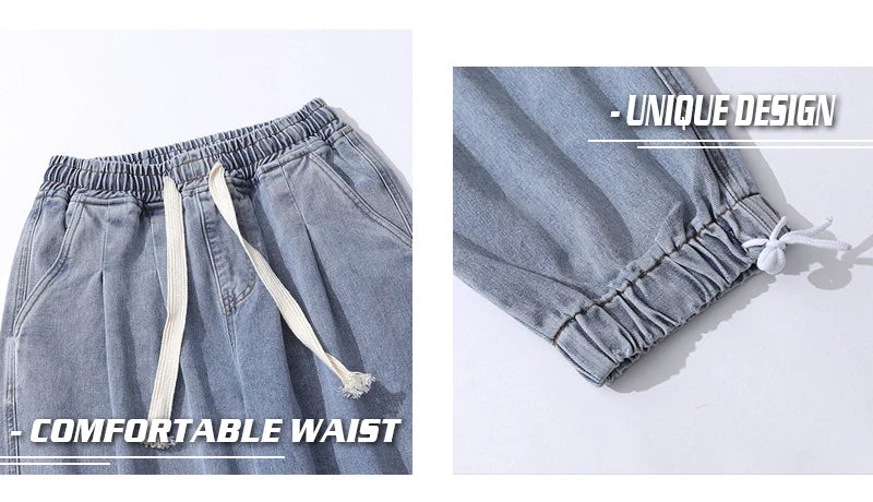 rainbowtouches men jeans fashion classic brand men wide legs elastic concise jeans casual trousers retro style boy loose pants unique jeans style 3139