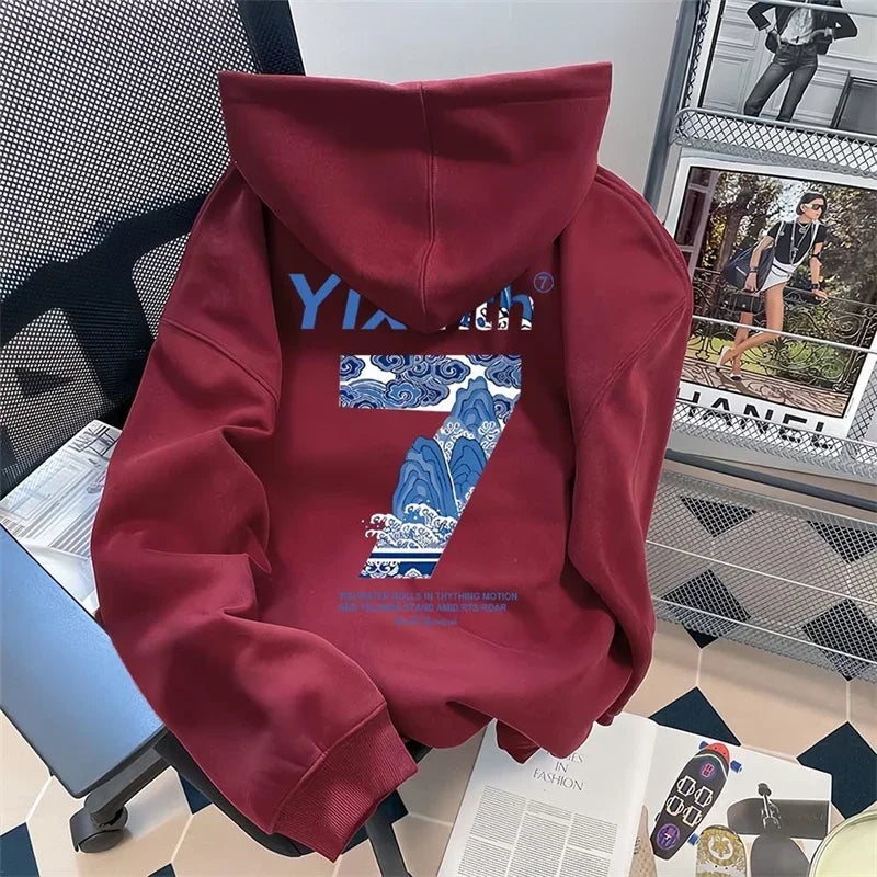 Autumn Creative Seven Graphic Hoodies Mens Cotton Fleece Printed Hoode