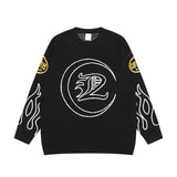 hip hop knitted sweater men letter fire pattern o neck pullover streetwear casual loose sweater unisex harajuku jumpers knitwear trendy hip hop style outerwear, urban wear with bold artwork, oversized graphic print design