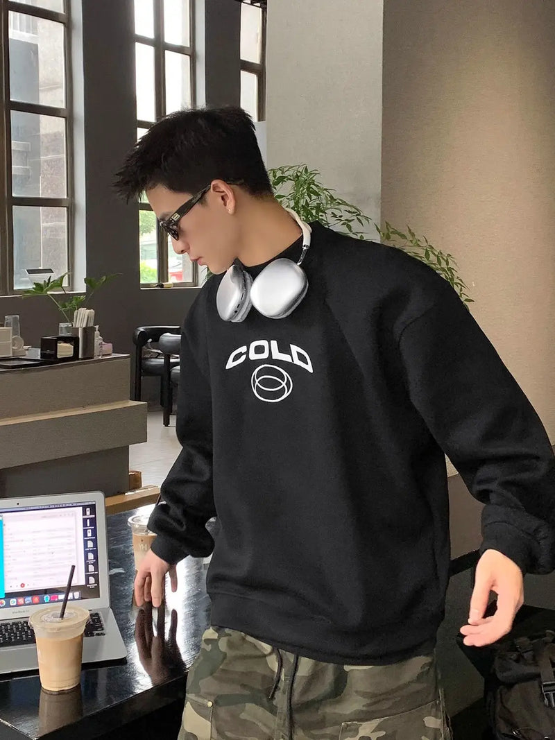 Korean Personality Street Casual Masculine Temperament Initials Printed Sweatshirt Trendy Men Women Pullover High Collar Hoodie