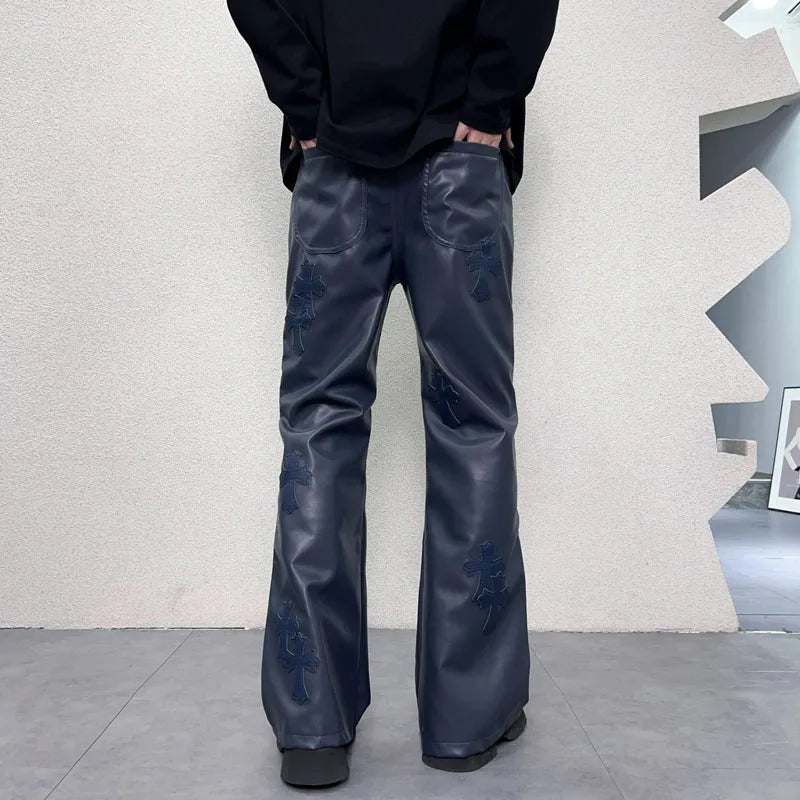 pu leather pants men streetwear fashion hip hop punk gothic vibe casual faux leather pant man boyfriend motorcycle trousers unique default style 3037