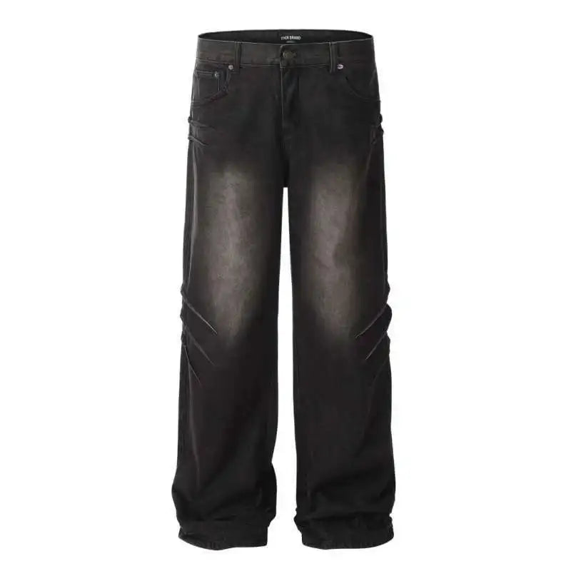 hip hop american trend retro straight leg washed denim jeans spring and autumn high street couple loose wide leg casual pants unique jeans style 628