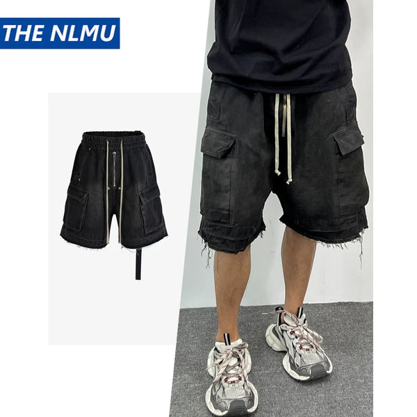 vintage jean shorts for men summer multi pocket loose cargo denim short pants retro y2k shorts techwear utility cargo pants