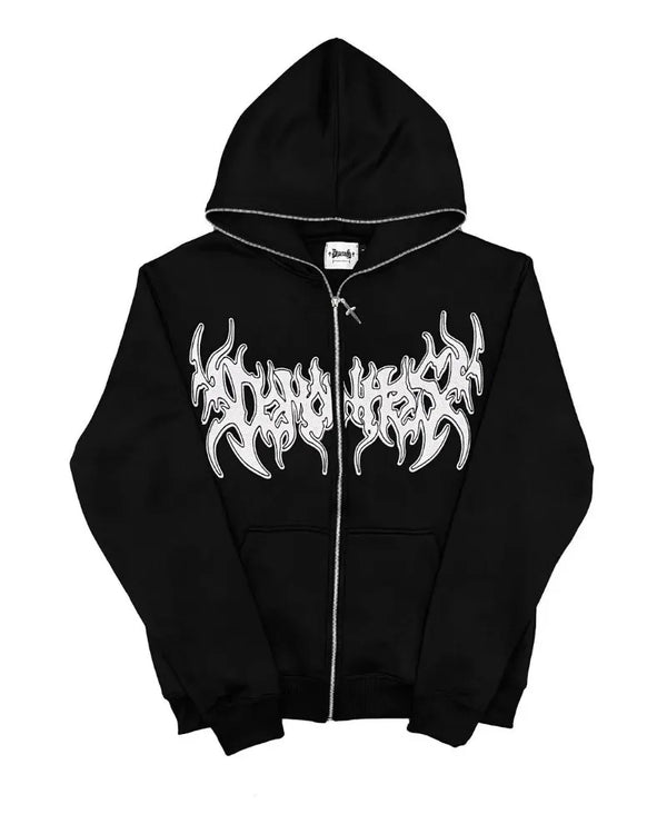 European And American New Dark Style Letter Printed Zipper Hoodie Men