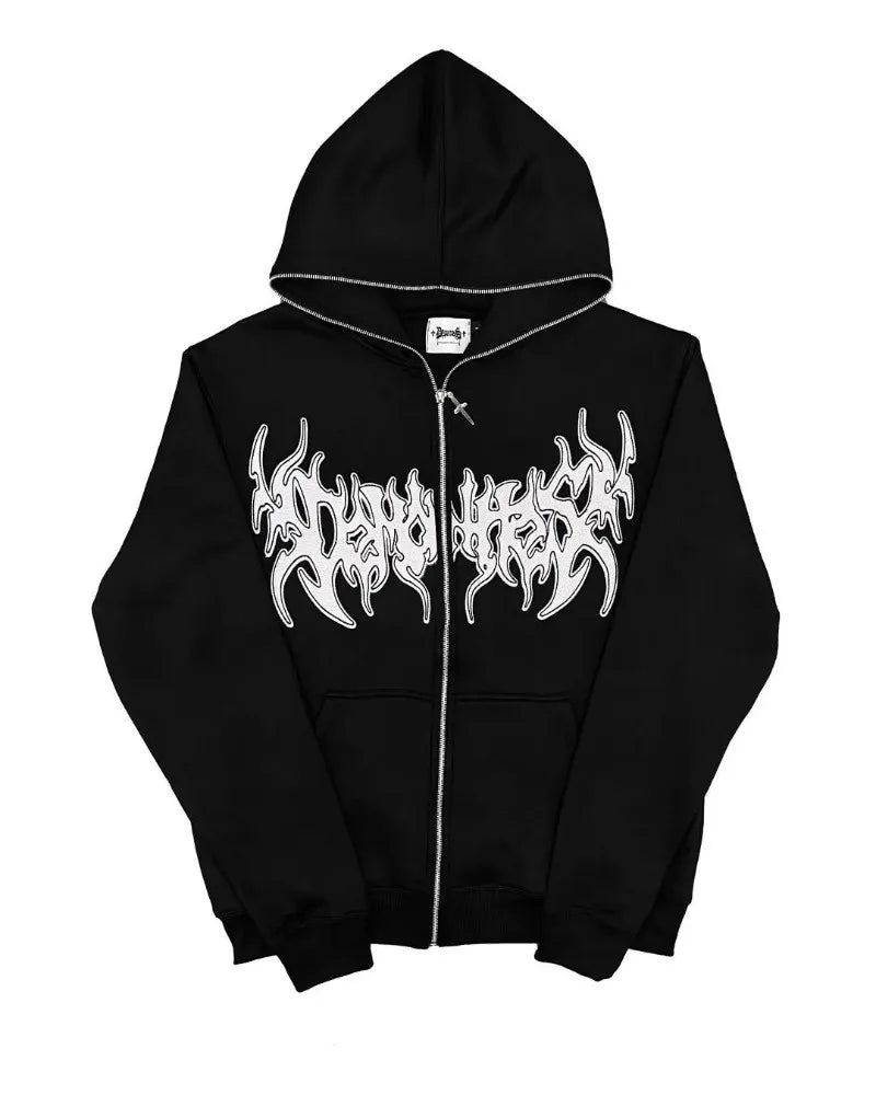 European And American New Dark Style Letter Printed Zipper Hoodie Men