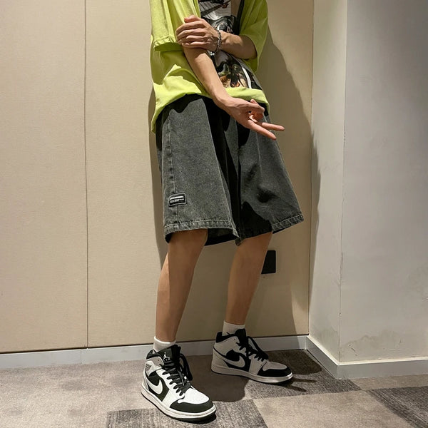 Korean Style Summer Men's Black Wide Leg Denim Shorts 2023 New Fashion Casual Baggy Short Jeans Male Brand Clothes