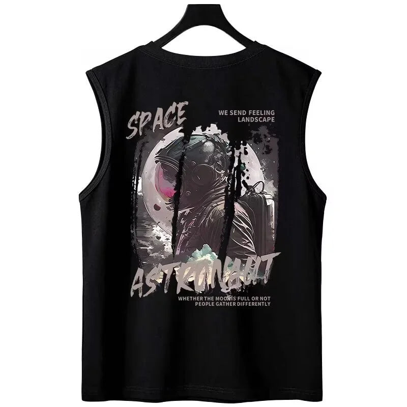 Glitchcore Melting smiley – Summer Anime Astronaut Graphic Print Sleeveless Tee Shirts F