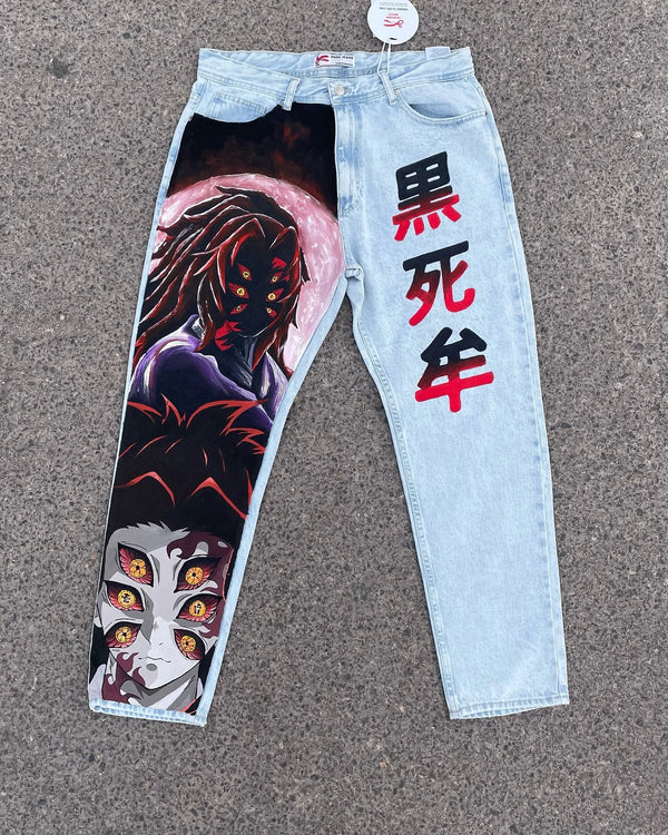 harajuku popular anime kokushibo print baggy jeans new style wide leg trouser y2k streetwear for men women high waist pants denim street jeans