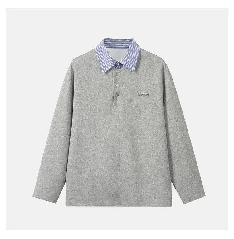 Anime Barcode glitch – Splice Stripe Collar Polo Shirts Men Streetwear Fashion Hip
