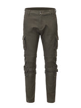 mens high street jeans casual hip hop military cargo pockets trousers new fashion slim fit zipper skinny denim pants joggers unique joggers style 2706