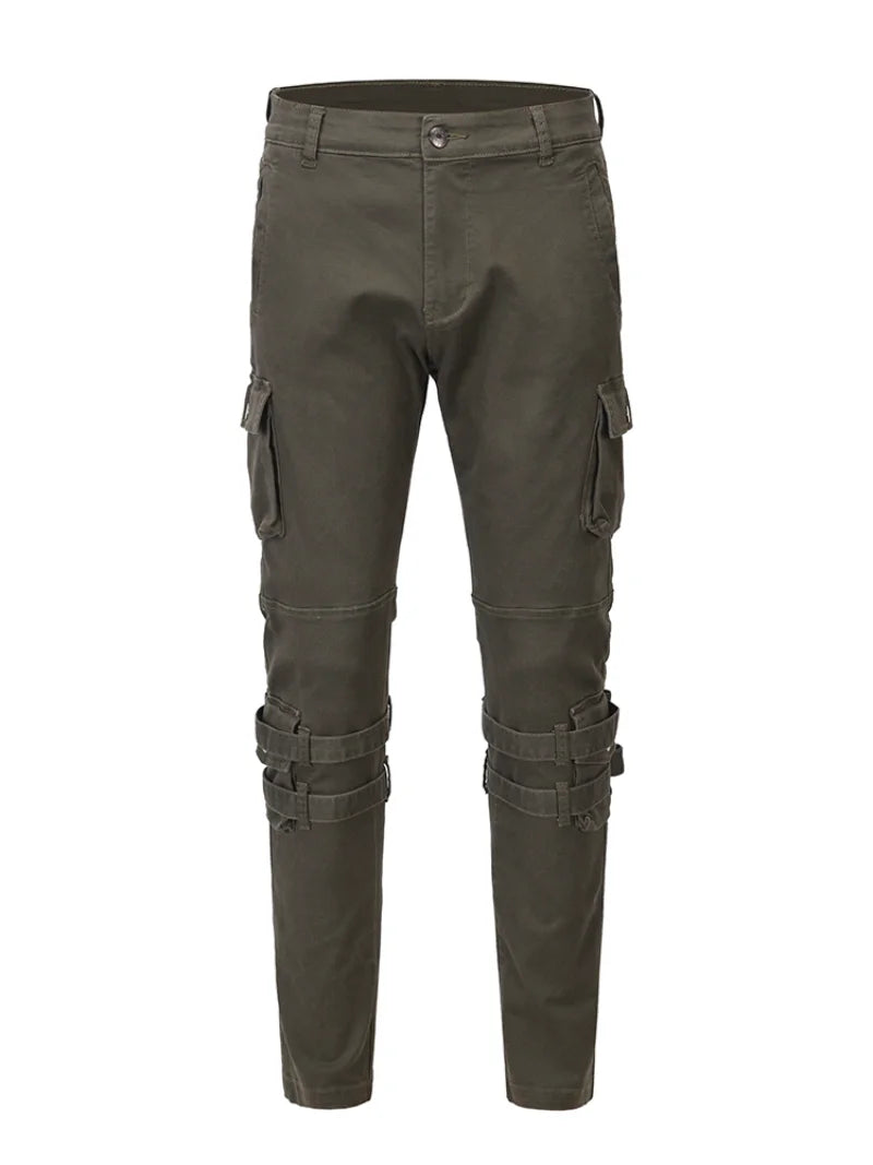 mens high street jeans casual hip hop military cargo pockets trousers new fashion slim fit zipper skinny denim pants joggers unique joggers style 2691
