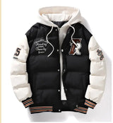 Winter Jacket Men's Two-piece  Hooded Cotton College Style Large Size Warm Baseball Varsity Jacket