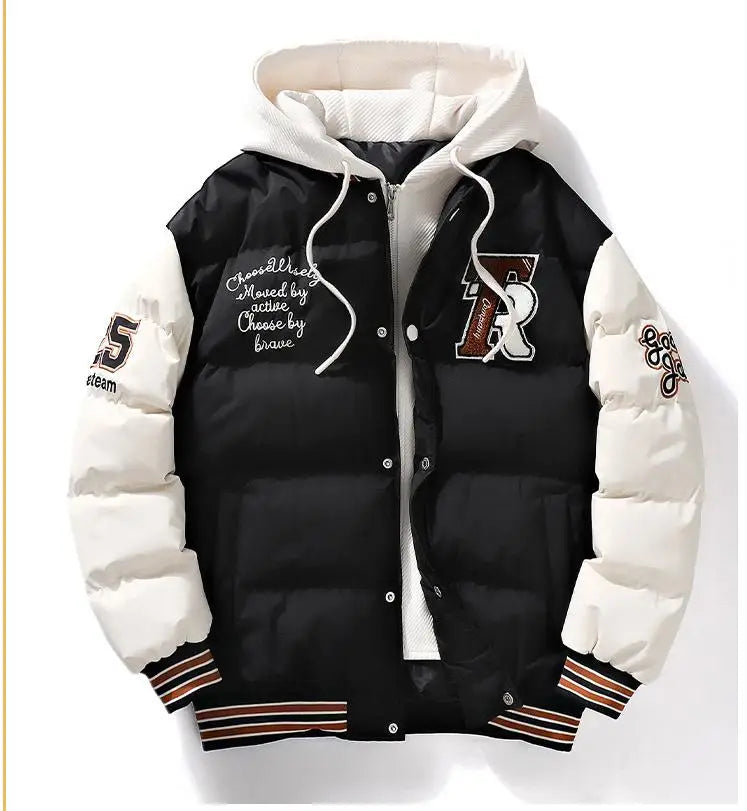 Winter Jacket Men's Two-piece  Hooded Cotton College Style Large Size Warm Baseball Varsity Jacket