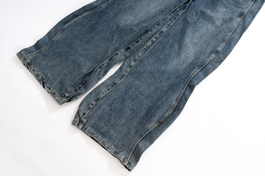 mens blue baggy jeans irregular patchwork streetwear hip hop loose jeans trousers male luxury designer denim pants unique jeans style 387
