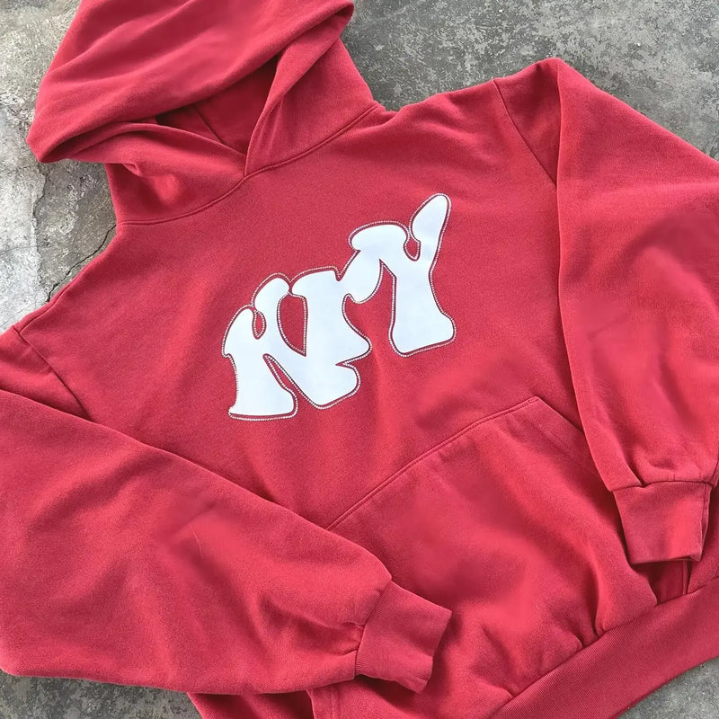 y2k goth trend letter print oversized pullover men's 2024 streetwear casual Harajuku loose versatile sweatshirt hoodie top