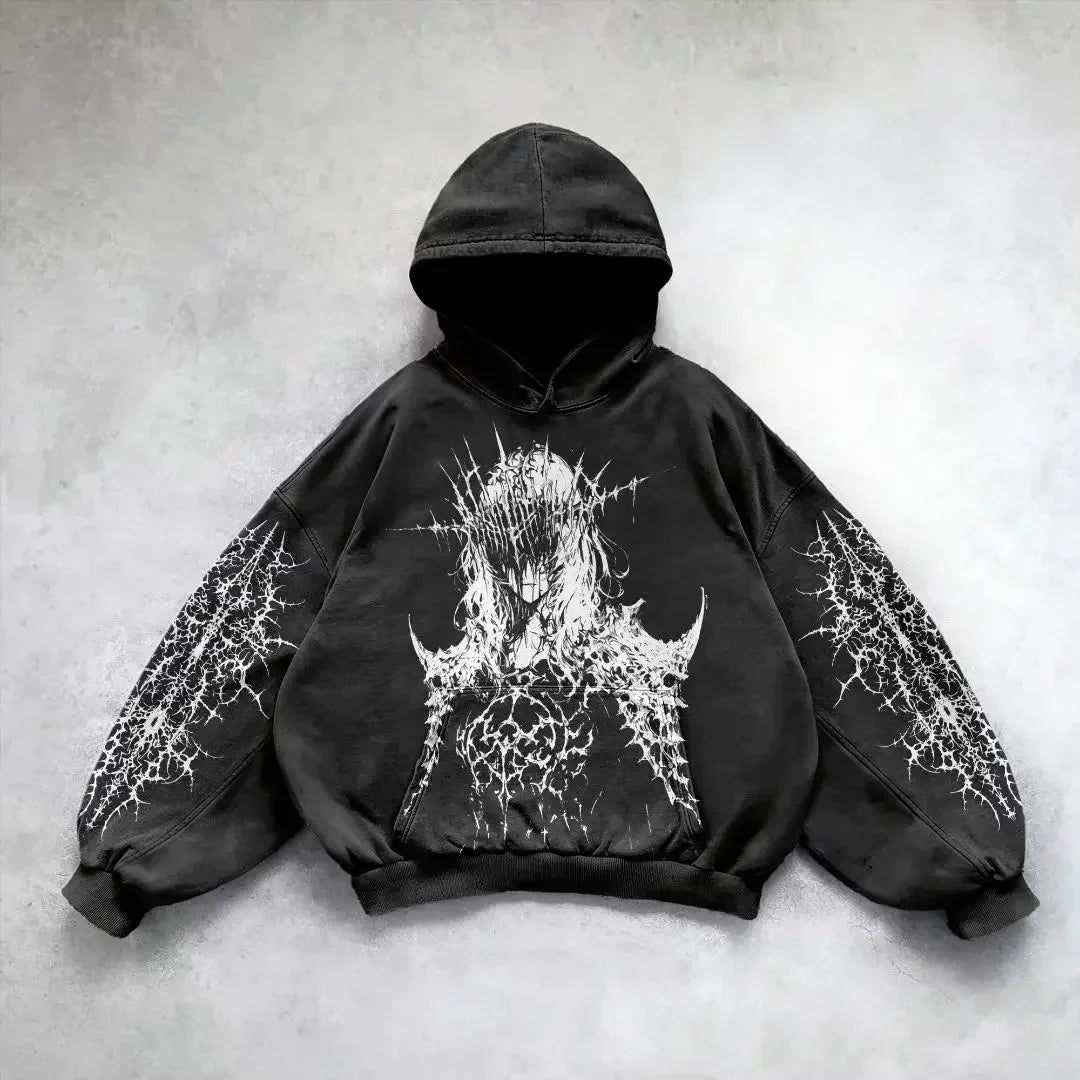 Harajuku Cotton Thick Material Gothic Angel Hoodie Women Super Large H