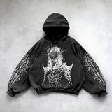 Harajuku Cotton Thick Material Gothic Angel Hoodie Women Super Large H