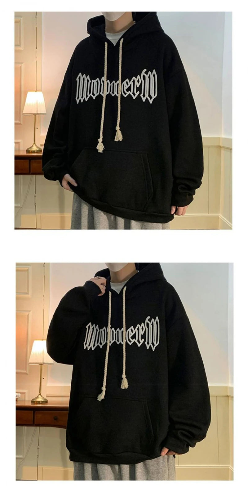 Autumn Vintage Gothic Letter Foam Printed Hooded Sweatshirts Hombre