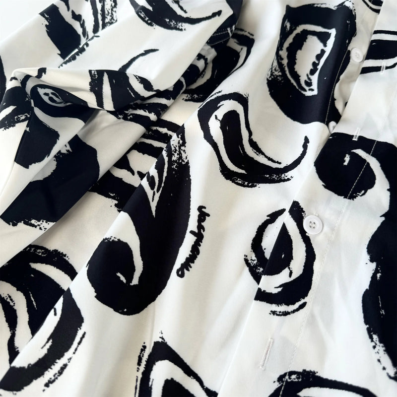 24ss New Retro Vintage Digital direct spray Cashew flower print High-Street Casual long sleeved shirt