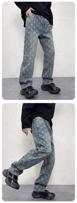 men jacquard streetwear hip hop vibe casual straight denim jeans pants boyfriend high street ripped jeans trousers unique jeans style 3120