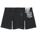 hip hop pockets embroidery letter print jeans shorts for men summer retro oversized wide leg denim knee lenght pants unique jeans style 3630