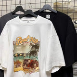 Glitchcore Graphic tee – American Retro Trend Personalized Print Round Neck Short Sle