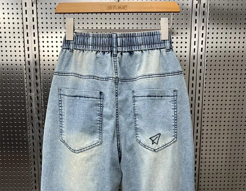 harem cargo jean man retro high street korean style straight leg loose trendy brand nine point jeans luxury brand mens clothing baggy cargo bottoms
