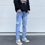 mens high street paisley print denim jeans casual hip hop distressed jeans slim fit skinny denim pants joggers streetwear men sporty tapered joggers