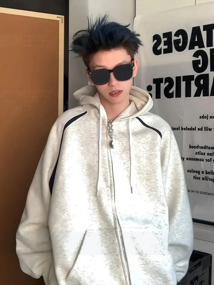 Trendy Cool Korean Hooded Jacket Men Ins Trendy High Street Cardigan Sweatshirt Spring Autumn Y2K